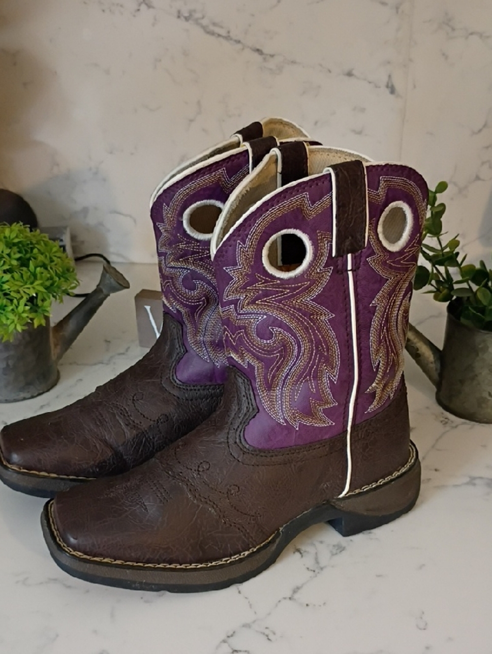 Durango Dark Brown and Purple Kids Western Boot